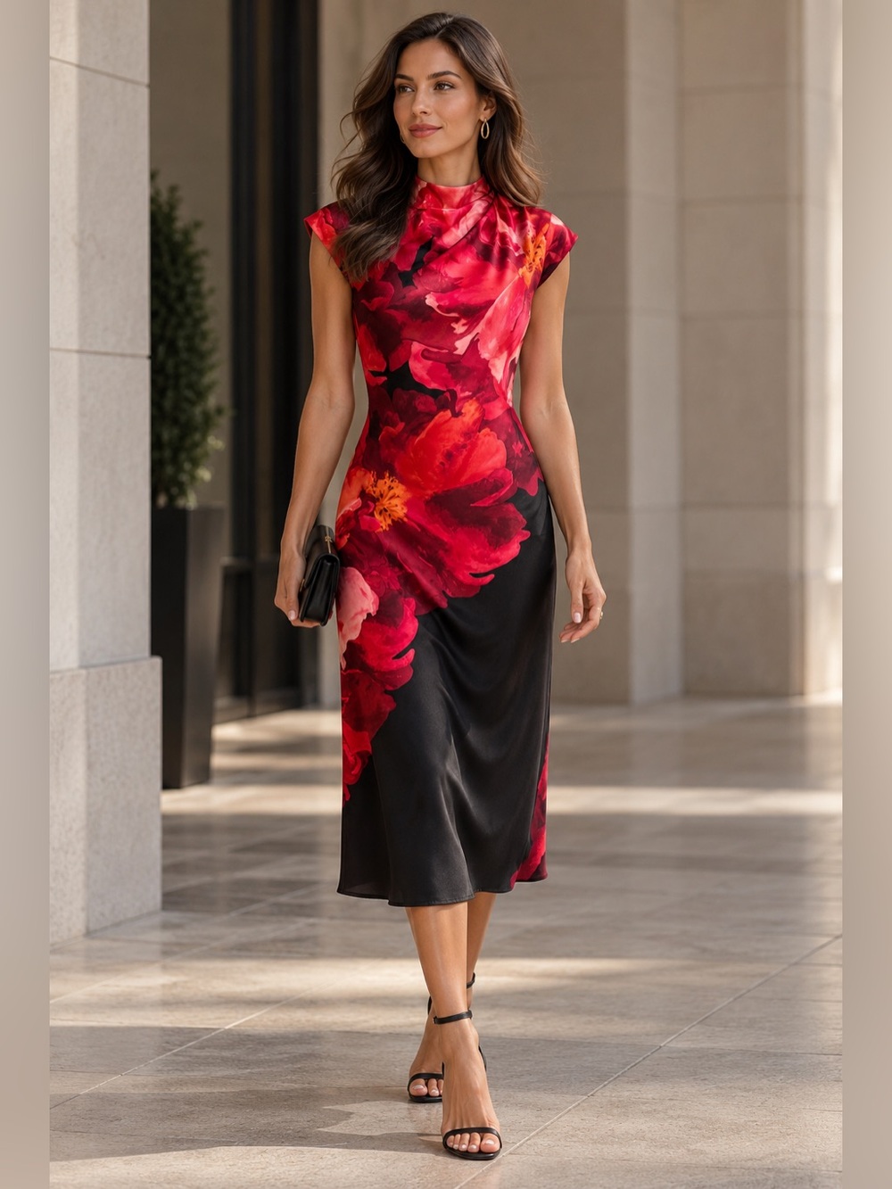 Maggy London Floral Maxi Dress Size 4 NWT Red Black Formal Gown $158 Retail